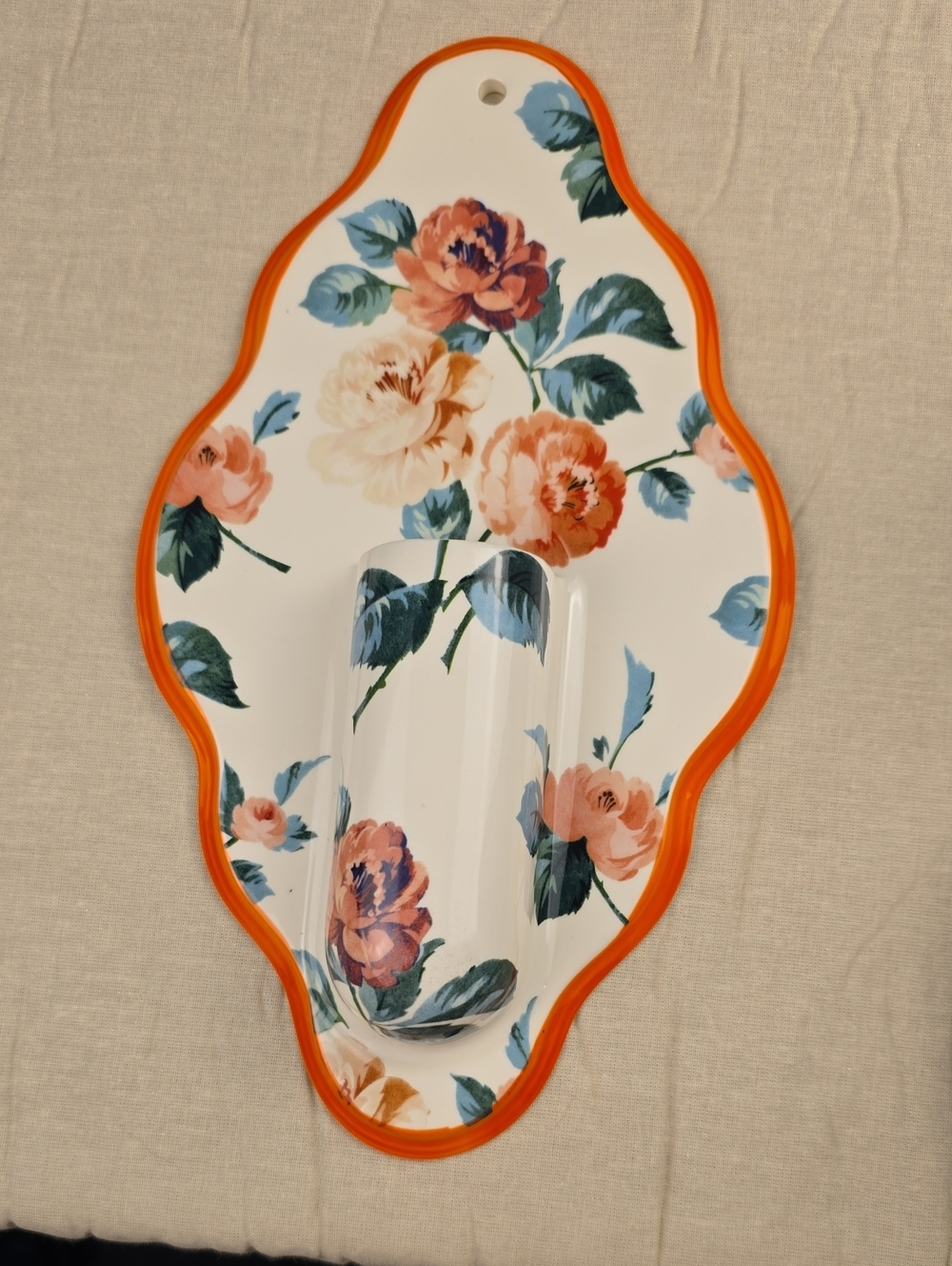 Anthropologie Floral Wall Vase in Orange Trim